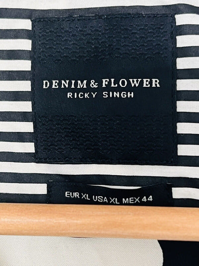 DENIM & FLOWER Ricky Singh Button Down Shirt Sz XL Viscose Floral Short Sleeve
