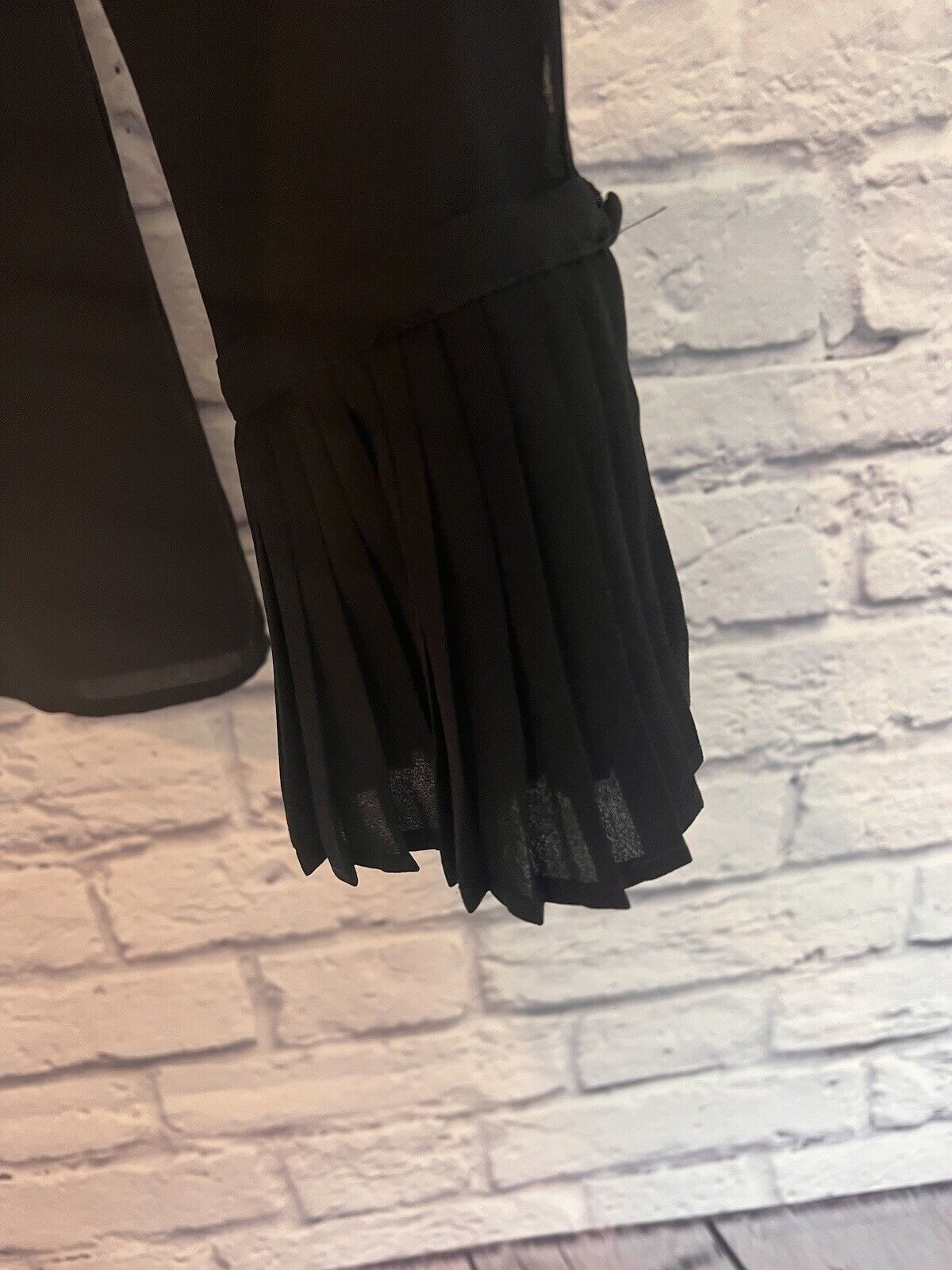WHBM Sheer Black Botton Down Blouse Sz 6 Pleated Flowy Fit Career Workwear