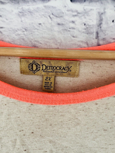 DEMOCRACY Womens Sweatshirt Sz 2X Tan Sheer Shoulder Detail Artsy Relaxed