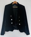 RACHEL ZOE Black Velvet Velour Blazer Sz L Double-Breasted Gold Accent Buttons