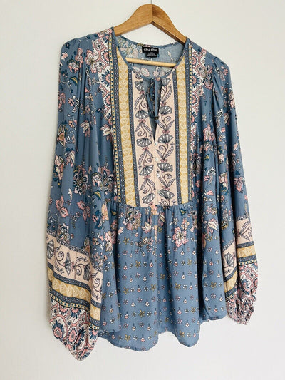 CITY CHIC Floral Tunic Dress Sz XXS Blue Balloon Sleeves Fairy Coquette Boho