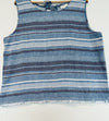 LOFT Lounge Blue Striped Linen Top Sz XL Sleeveless Frayed Hem Boho