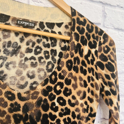 EXPRESS Leopard Animal Print Sweater Top Black/Tan Pullover Lightweight Sz XS