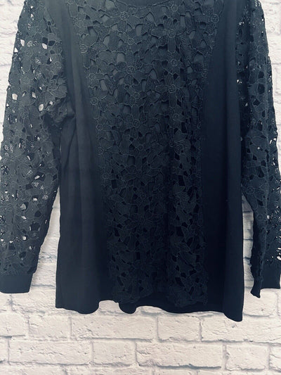 Lane Bryant Black Crochet Lace Top Sz 18/20 Pull Over Long Sleeve Sweater Boho