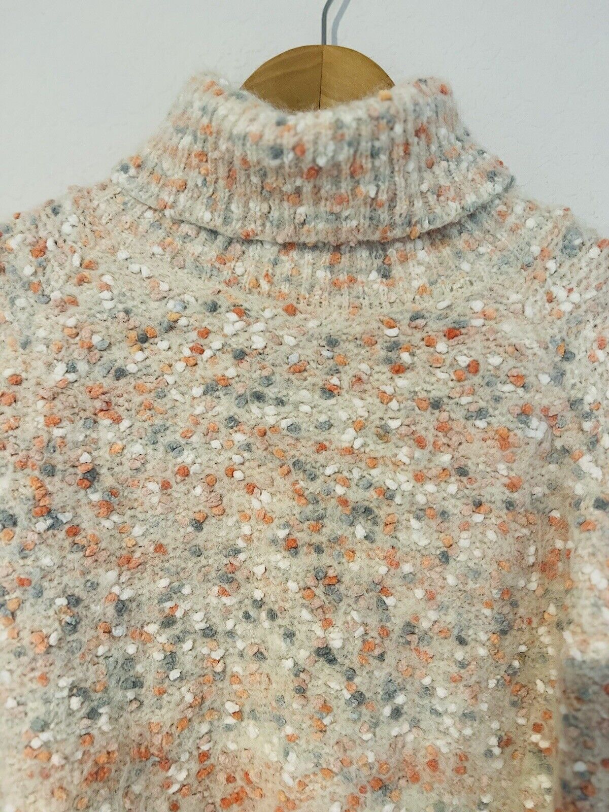 ADORA Chunky Pom Pom Sweater Sz L Pastel Pink Heavy Knit Turtleneck Boho