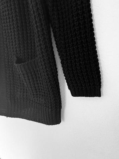 BLUENOTES Black Cardigan Sz S Open Front Chunky Open Knit Sweater Cozy Warm