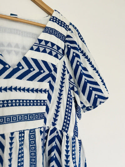 OLD NAVY Woven Dress Sz L Short Sleeve Pockets Aztec Boho Southwestern Tunic