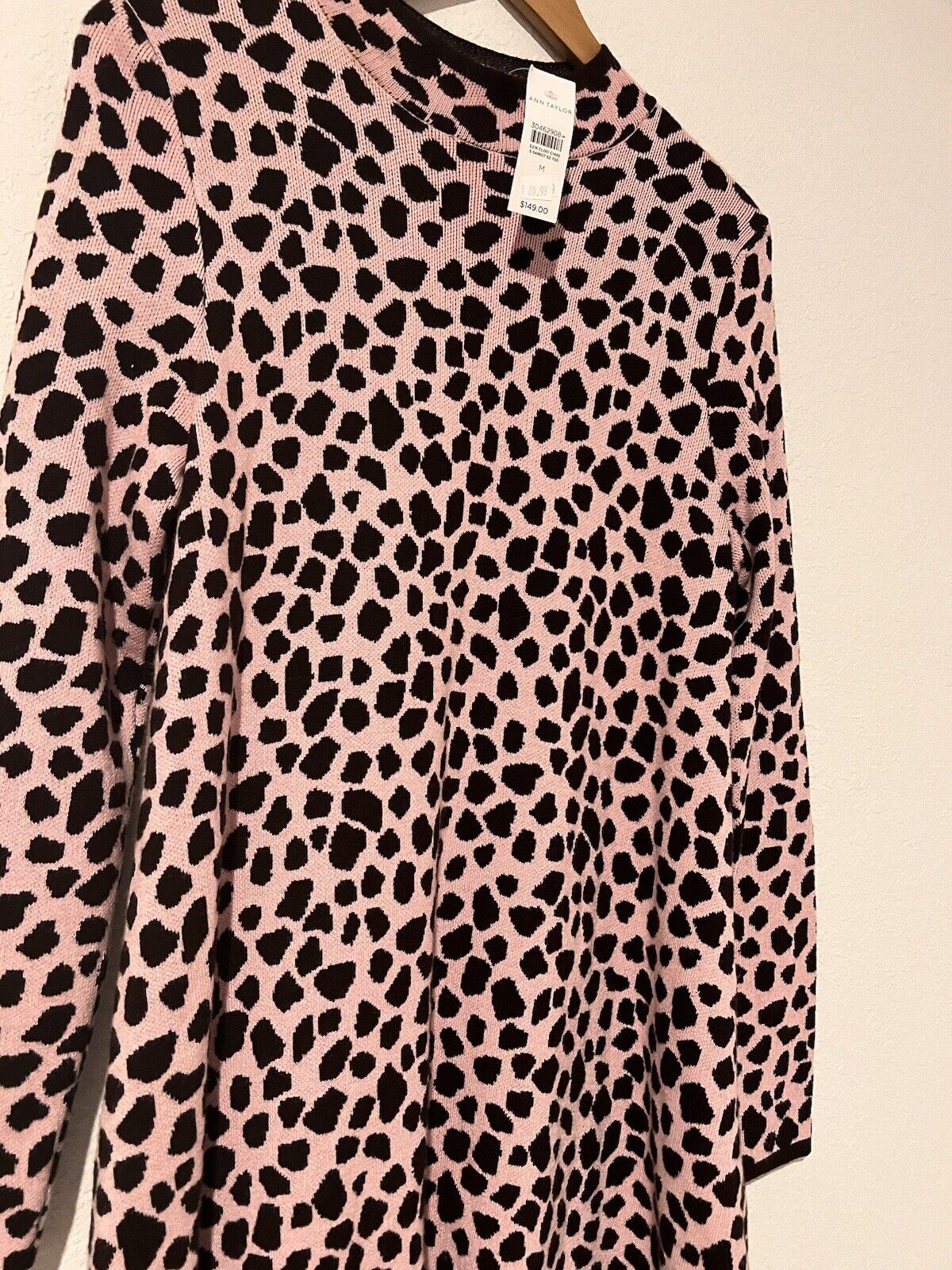 ANN TAYLOR Knit Sweater Dress Sz M Pink Brown Animal Print Long Sleeve Mock Neck
