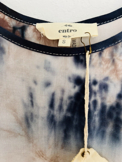 ENTRO NWT Tie Dye Tiered Tunic Dress Sz S Flowy Crochet Trim Lined Boho Western