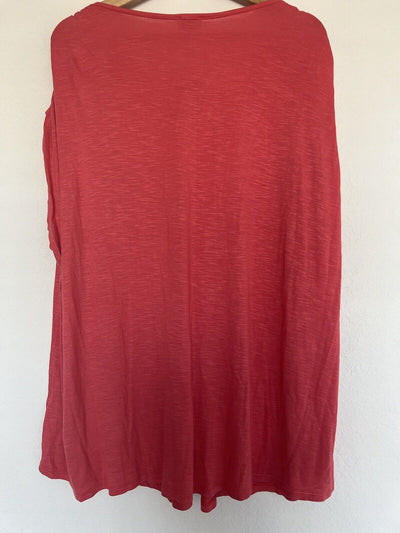 Ava & Viv NWT Coral Orange Ruched Shoulder Top Sz 26/28 Jersey Knit Stretch Top