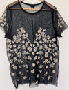 TORRID Floral Embroidered Sheer Blouse Sz M Black Short Sleeve Top