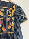 MADEWELL Navy Blue Stripe Top Sz XS Embroidered Floral Blouse Boho Hippie Style
