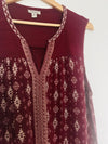LUCKY BRAND Burgundy Sleeveless Top Sz XL Ornate Pattern Cotton Linen Blend Boho
