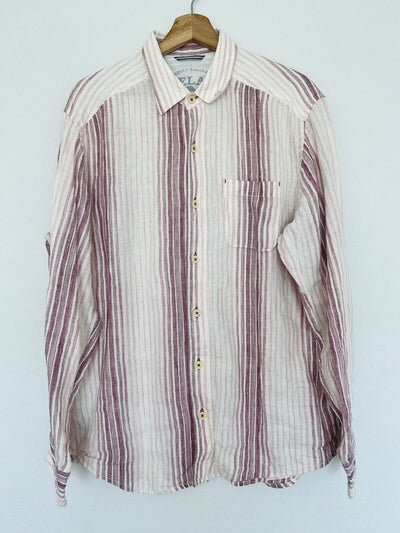 TOMMY BAHAMA Shirt Mens Sz M Relax Striped Long Sleeve Button Up 100% Linen