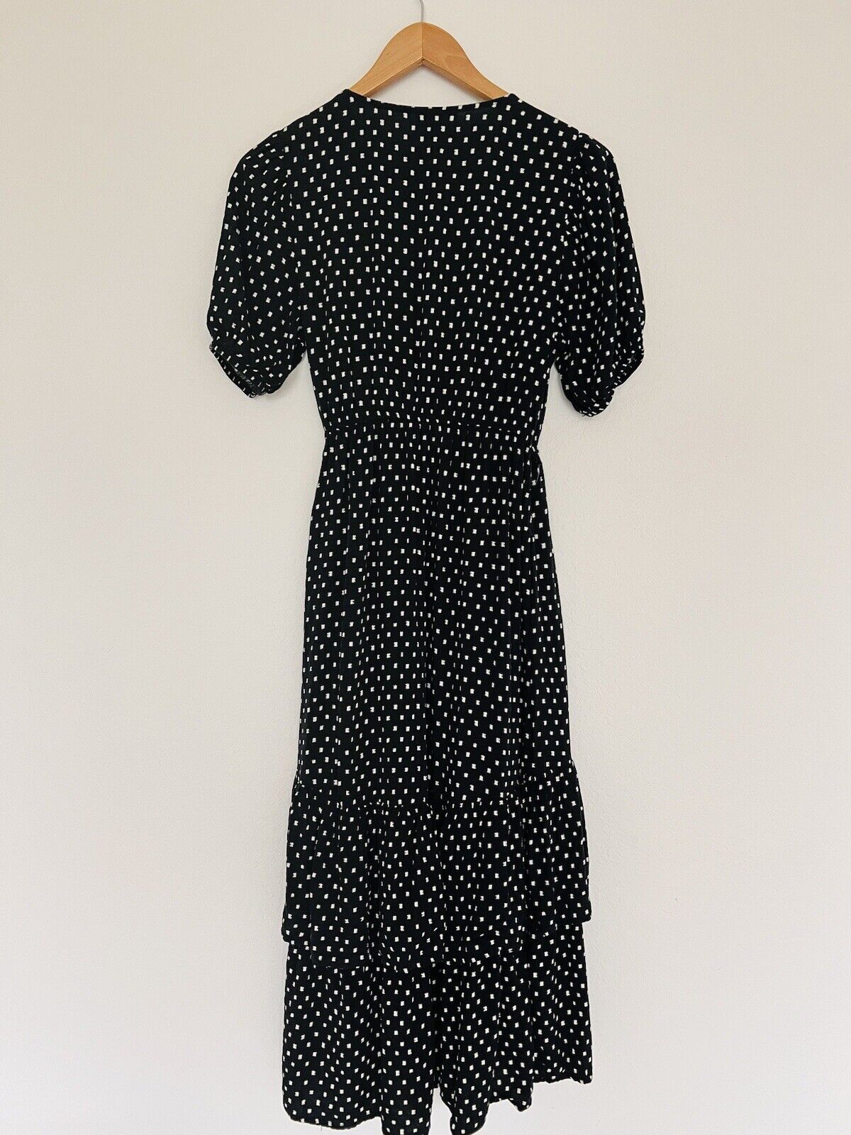 KNOX ROSE Short Sleeve Actual Wrap Dress Sz S Pockets Puff Sleeves Polka Dot