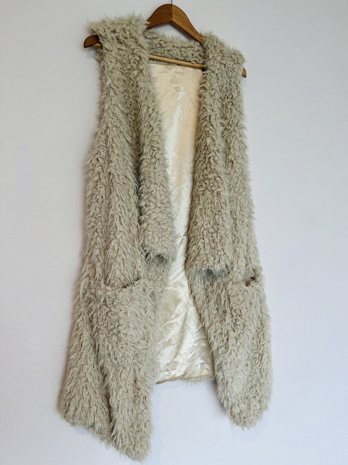 Unbranded Jacket Faux shaggy Sherpa Fur Vest Waterfall Front Sleeveless Lined