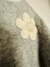 UNBRANDED Daisy 3D Floral Embroidered Sweater Sz S Top Crop Short Sleeve Gray