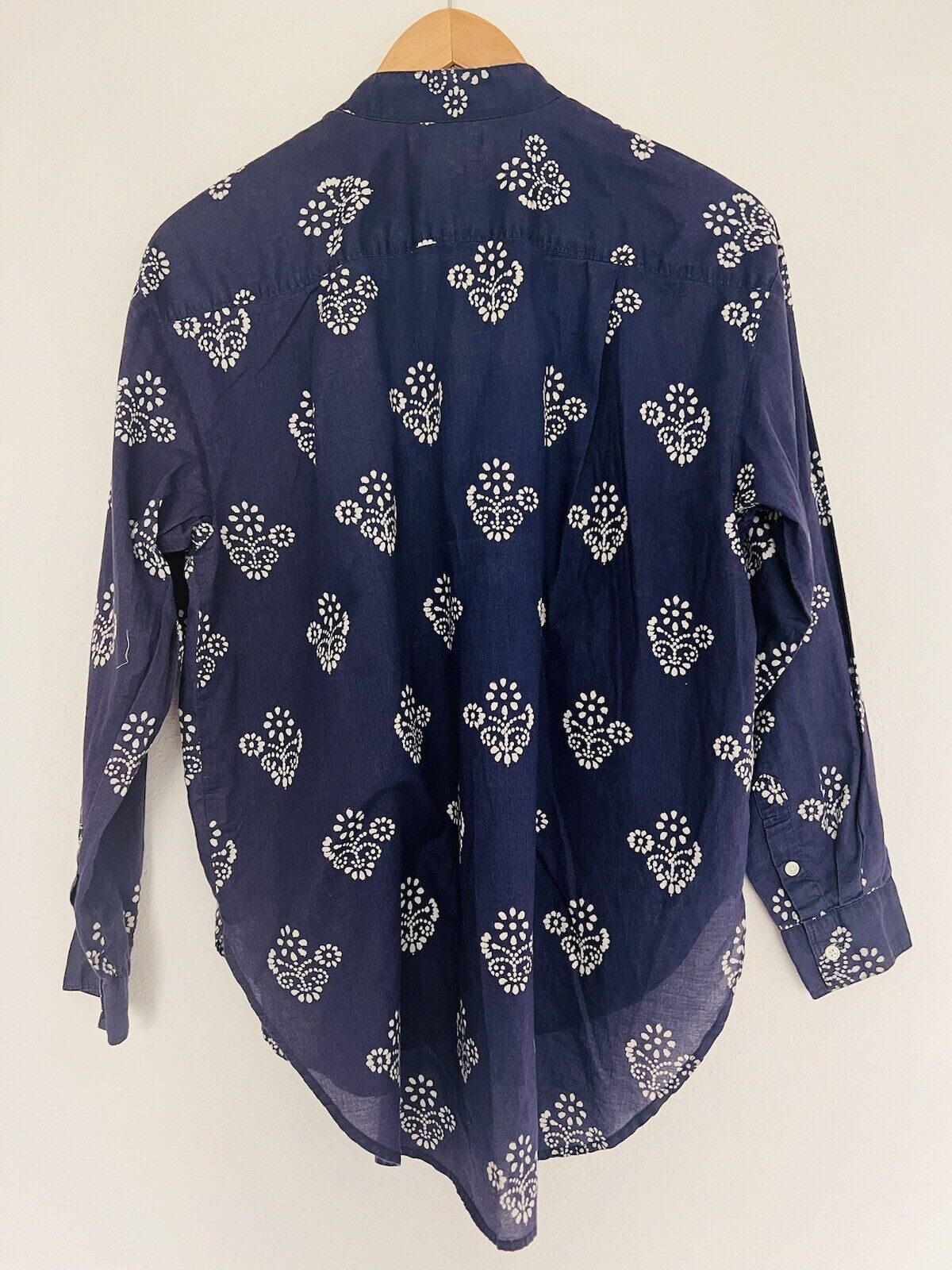 MADEWELL Popover Tunic Blouse Sz M Mock Neck Long Sleeve Floral Navy Blue