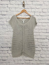 SOFT SURROUNDINGS Crochet Sweater Sz Petite L Gray Short Sleeve Open Knit Long