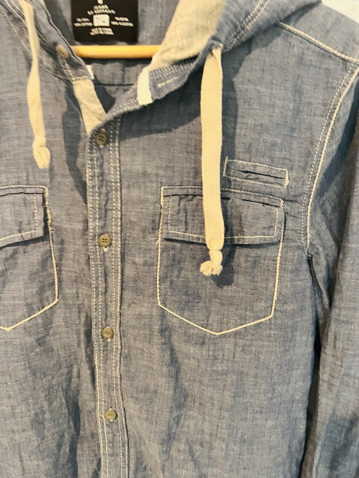 JEANS by BUFFALO Brand Mens Hooded Button-Down Shirt Blue Size Medium