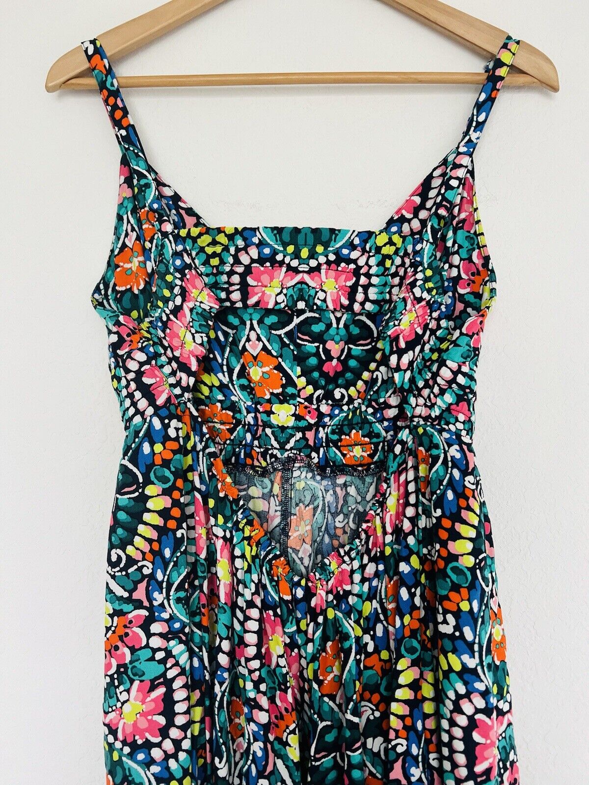 OLD NAVY Midi Floral Multi-Color Dress L Back Hi-Low Hem Smock Empire Waist