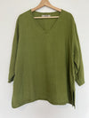 FLAX 100% Linen Women's Pullover Shirt Sz L Green Lagenlook