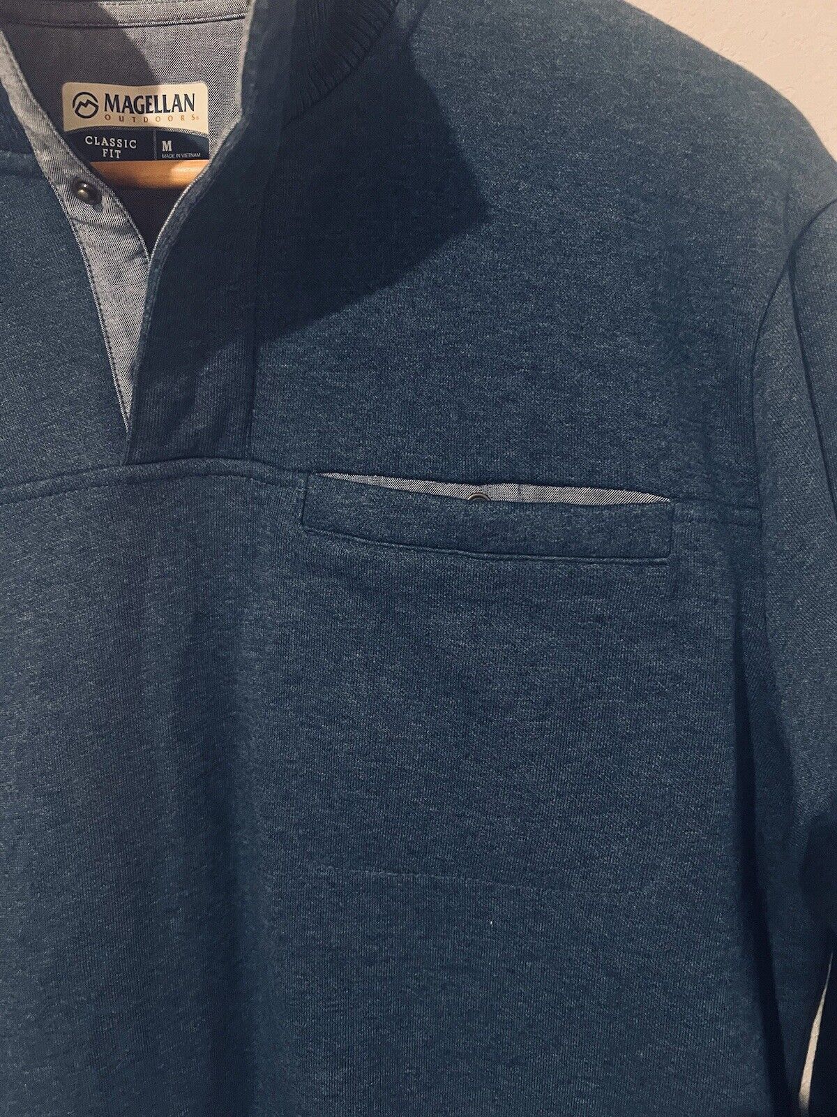 Magellan Mens Campfire Mock Sweater/Jacket Sz M Blue Pullover 1/4 Snap Outdoor