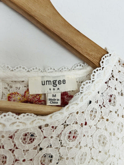 UMGEE Crochet Floral Mini Dress Sz M Ivory Embroidered Cottagecore Boho Western