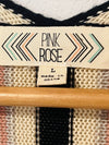 PINK ROSE Southwestern Cardigan Knit Sz L Sleeveless Pockets Open Front Aztec