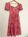 LAURA ASHLEY VTG 80s Dress US Sz 10 Pink Red Floral Cottagecore Bow Puff Sleeve