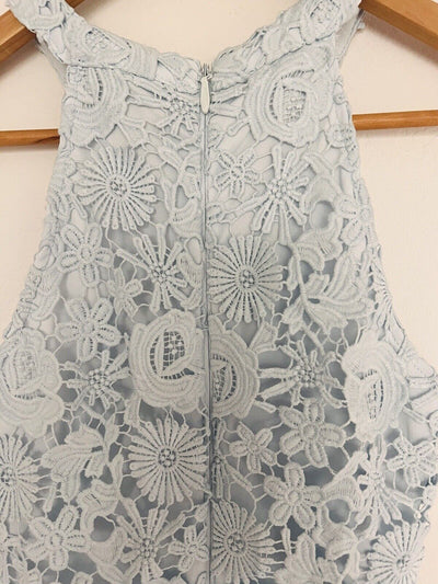 LULUS Love Poem Light Blue Dress Sz XS Lace Mini Cocktail Sheath Crochet Overlay