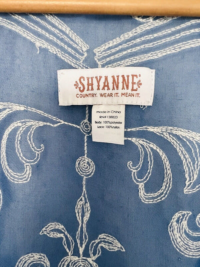 SHYANNE Women Cardigan Open Blue White Embroidered Lightweight Western