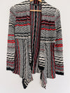 NIC + ZOE Linen Blend Cardigan Sweater Sz XS Stripe Drape Front Red Black Knit