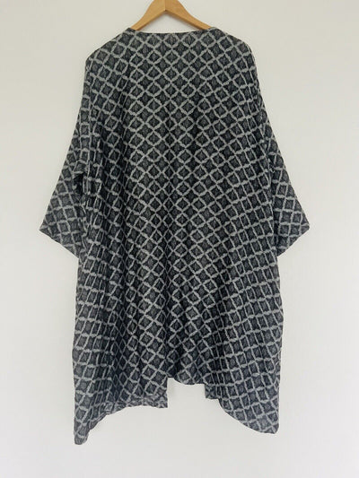 FLAX 100% Linen Jacket 2G Shifty Long Duster Gray/Silver Button Jacquard