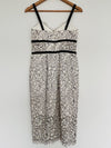 EXPRESS Black & White Floral Lace Dress Sz S Corset Crochet Sheath Velvet Trim