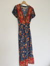 ZESICA Floral Maxi Wrap Dress Sz L Flutter Sleeves Tie Waist Boho Western
