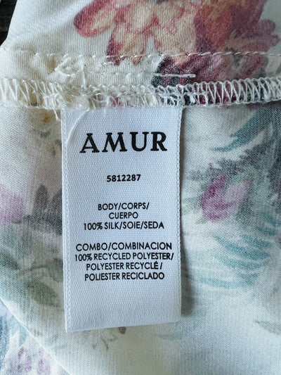 REFORMATION AMUR Silk Floral Slip Dress Sz 12 Asymmetrical Pleated Ruffle