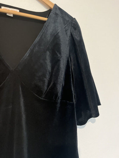 KNOX ROSE Black Velvet Velour Top Sz L Elbow Sleeve Blouse Elegant Party Formal