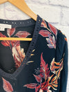 PATRONS OF PEACE Womens Multicolor Floral Blouse Sz M Crochet Tie Sleeves Boho
