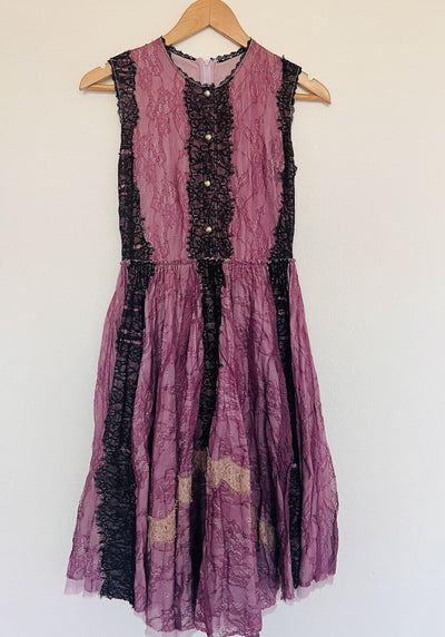 UNBRANDED MIDI Overlay Dress Sz Purple Ruffles Short Sleeves Lined Fairy
