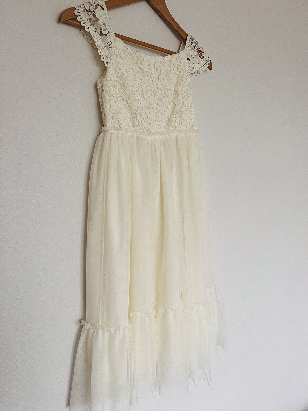 H&M Crochet Lace Tulle Tired Dress Sz 8 Girls Ruffle Hem Holiday Easter Formal