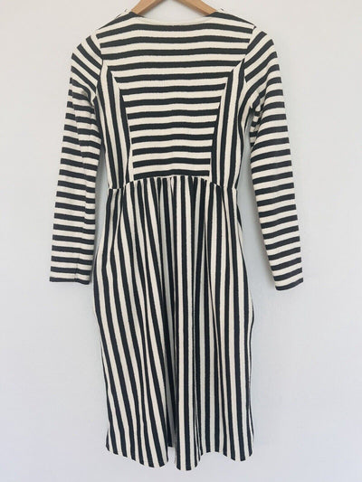 ORANGE CREEK Terry Cloth Dress Sz S Stripped Dark Grey White Pull￼over Pockets