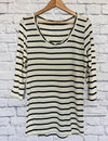 CABI Striped Bistro Tee Shirt Top Black Striped Tunic Sz XL Stretch Soft T-Shirt