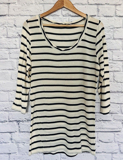 CABI Striped Bistro Tee Shirt Top Black Striped Tunic Sz XL Stretch Soft T-Shirt