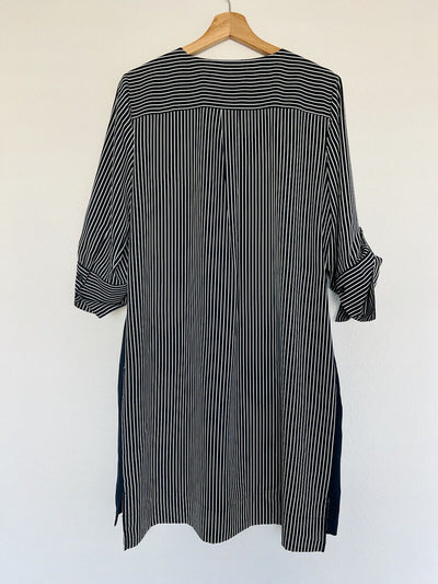 ANN TAYLOR Loft Navy Blue White Shirt Dress Sz M Block Shift 3/4 Sleeve Office