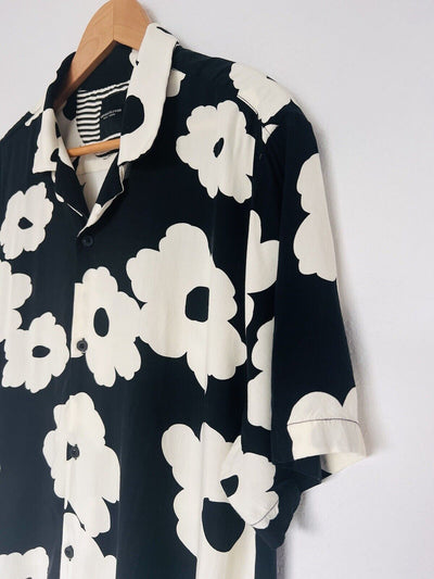 DENIM & FLOWER Ricky Singh Button Down Shirt Sz XL Viscose Floral Short Sleeve