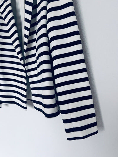 CHICO’S Knit Blazer Jacket Sz Small Nautical Blue White Stripes Cropped