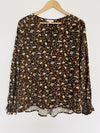 KNOX ROSE Floral Pullover Blouse Sz XL Tie Neck Long Sleeve Tunic Top Boho