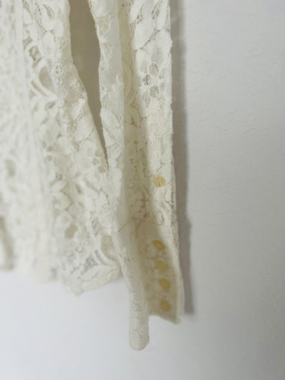 STETSON Ruffle Lace Shirt Sz XL Ivory Button Floral Long Sleeve Boho Western