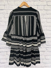 ELAN Thick Woven Babydoll Dress, Black/White Sz M Tribal Western Boho Rodeo